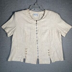 Michael Blake Textured Linen Blend Zip Front Cropped Jacket Women Sz Petite 8